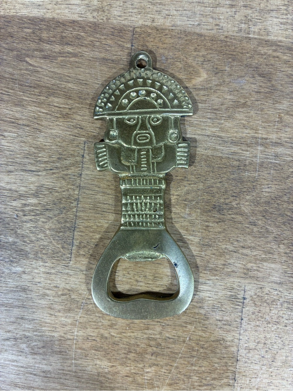 Vintage Brass Aztec Mayan Style Figural Bottle Opener 4” Tiki Bar Decor